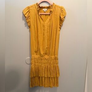 Anthropologie Current Air Yellow Pleated Cocktail Dress Medium